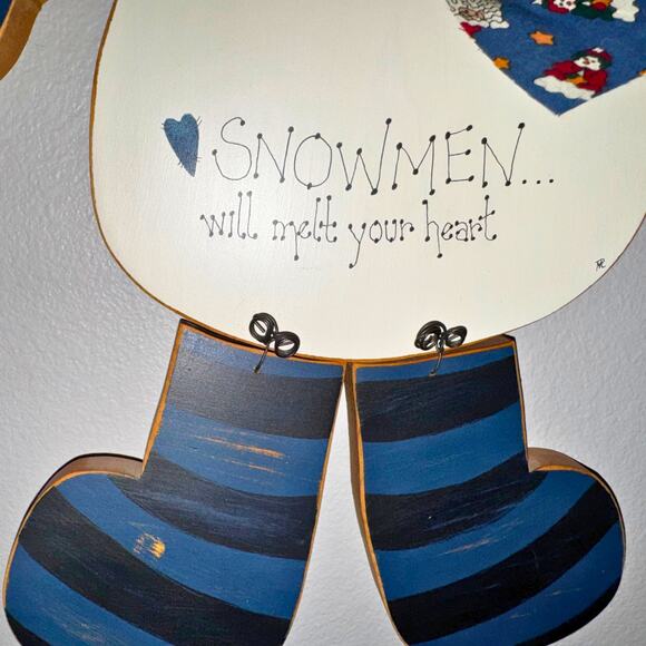 Country Snowman Wall Hanging Decor • Primitive Christmas • 19” Wood Cutout - Picture 2 of 8